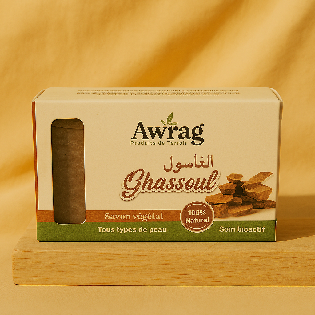 Savon Ghassoul sur support en bois